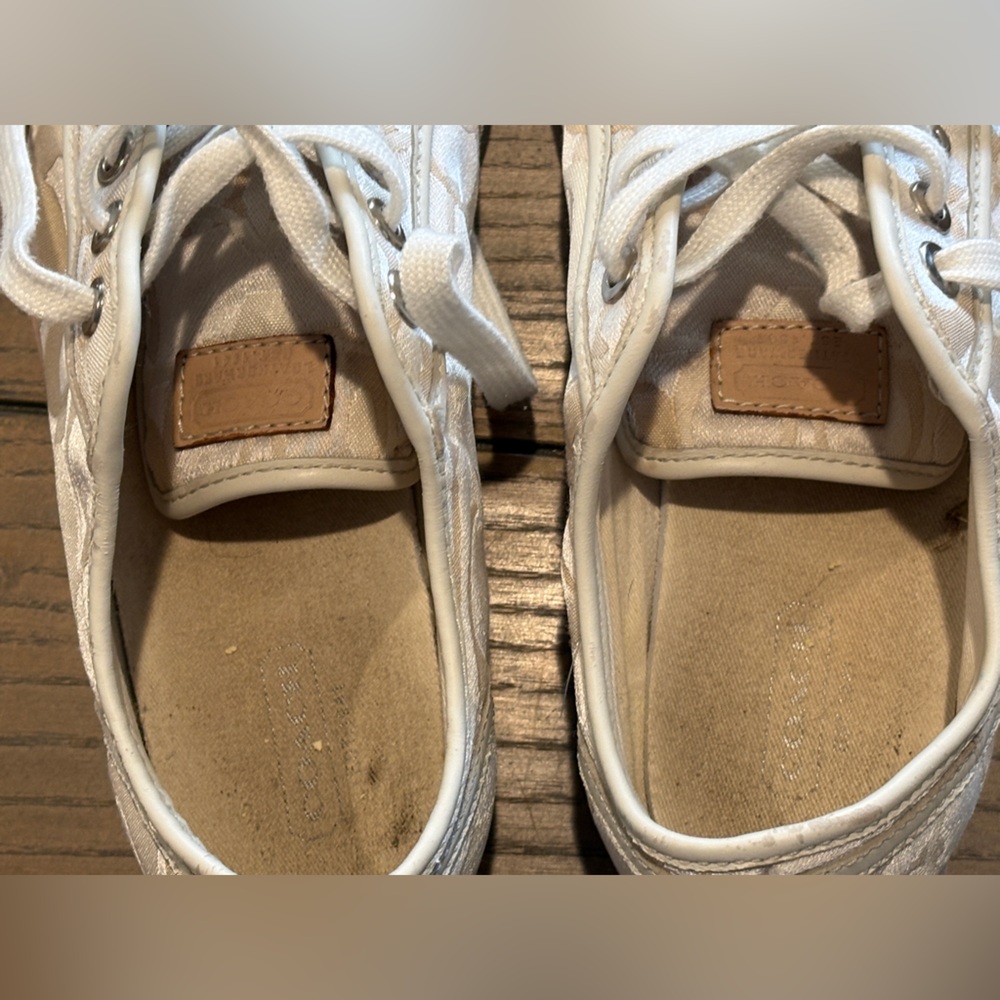 Coach Cream and Tan Patterned Sneakers - Picture 6 of 9